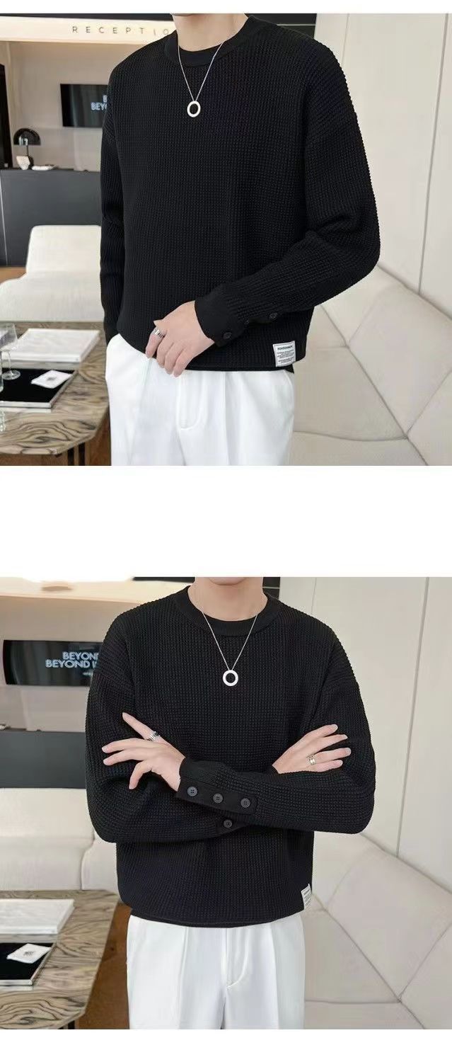 A beige laid-back style top for men, a high-end design for spring and autumn, a long-sleeved shirt from a trendy brand, paired with a round-neck base layer pic 5
