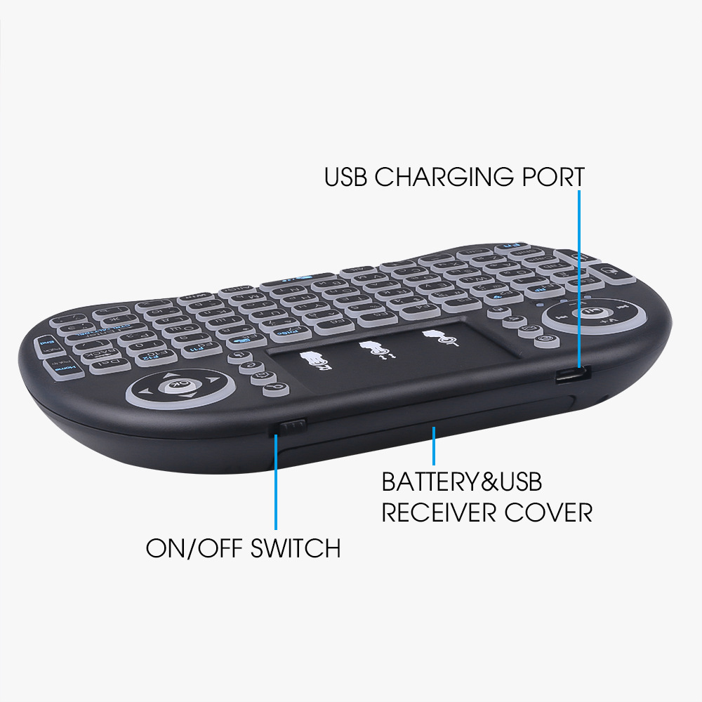 i8 keyboard, wireless keyboard, backlit mini keyboard and mouse, 2.4g air mouse, touch computer keyboard, seven-color marquise light pic 39