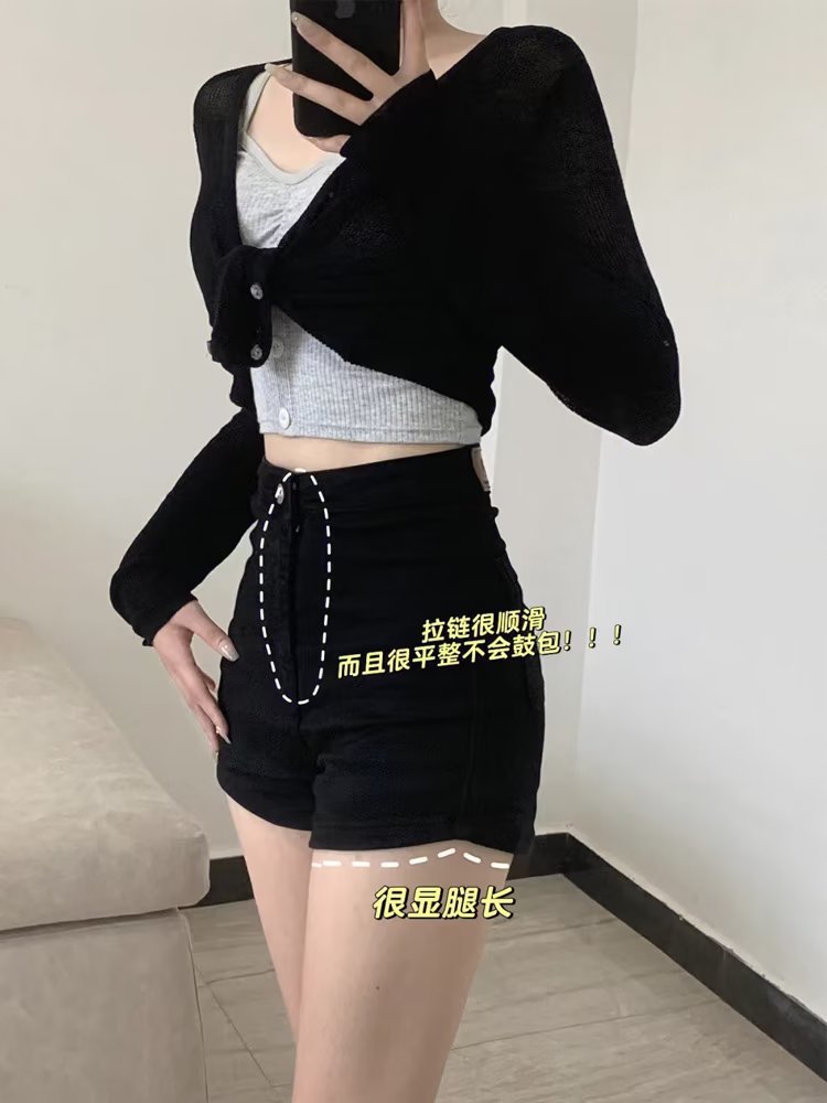 黑色紧身牛仔短裤女夏季高腰显瘦辣妹包臀热裤弹力外穿超短裤裤子详情5