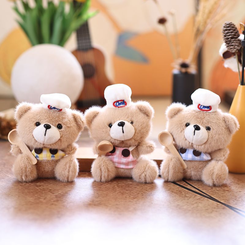 可爱萌背带小熊挂件毛绒玩具公仔厨师熊包包挂饰钥匙扣布娃娃玩偶详情1