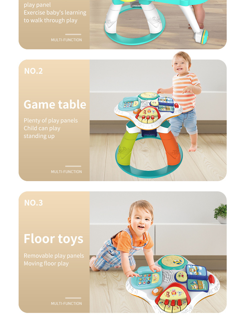 Baby three-in-one multi-functional rotating game table toy, early education and enlightenment learning table for newborns aged 1-3 pic 3