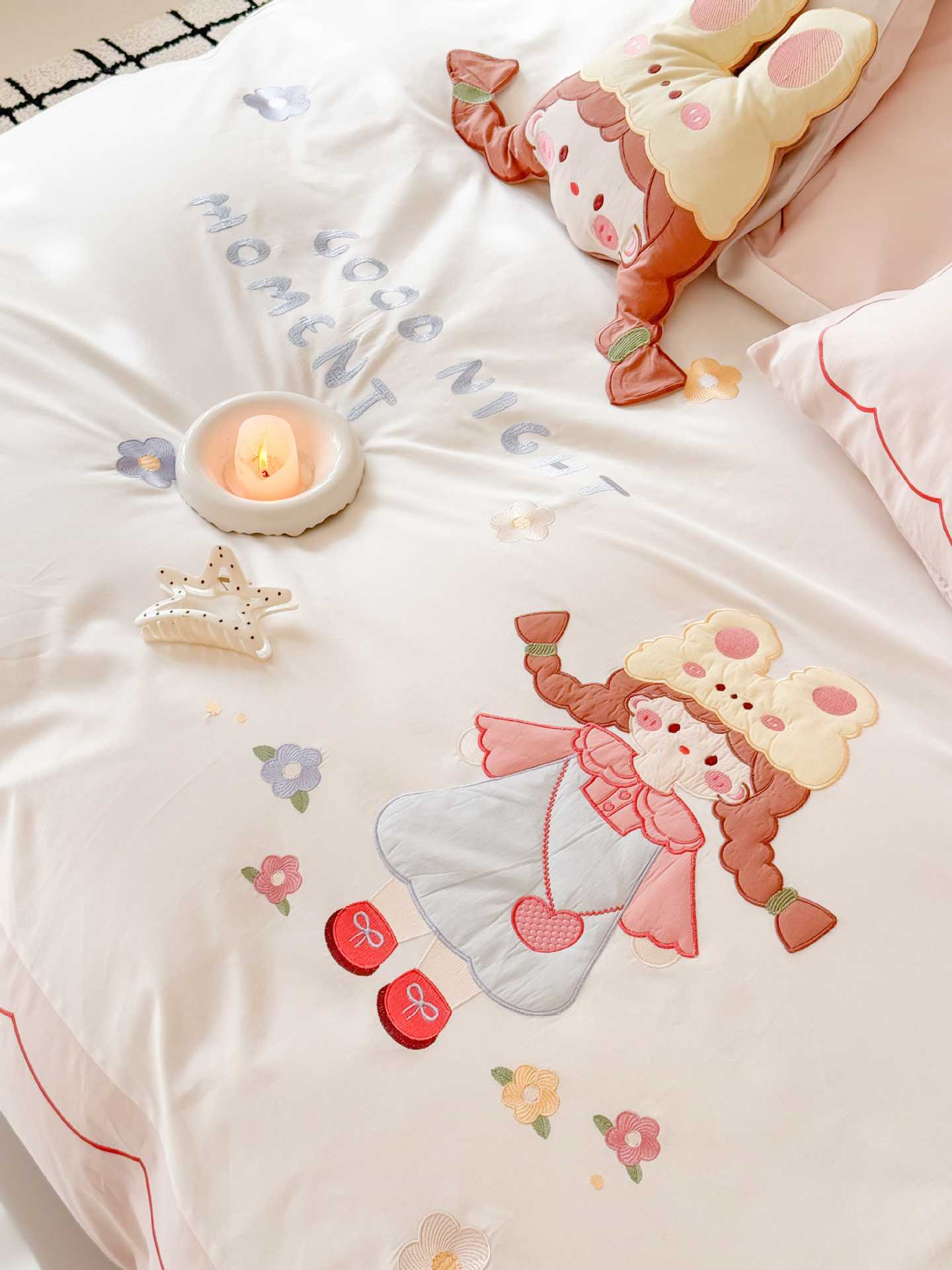 儿童卡通可爱刺绣水洗棉三四件套被套床单公主女孩床上用品详情12