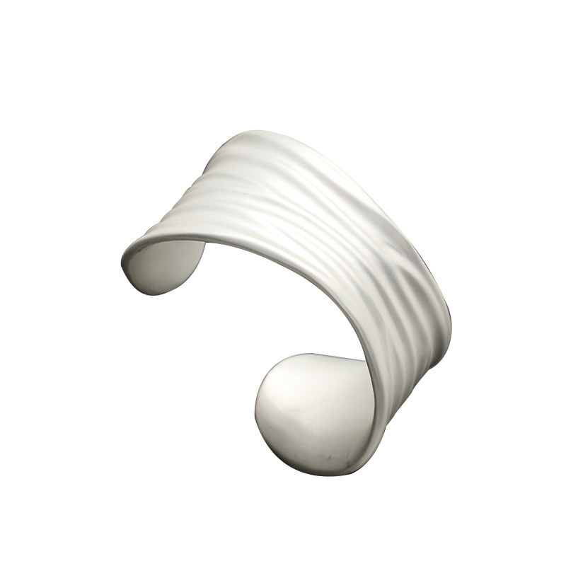 秋冬新款肌理叶脉开口手镯戒指女小众设计高级感宽版纹理指戒手环详情8