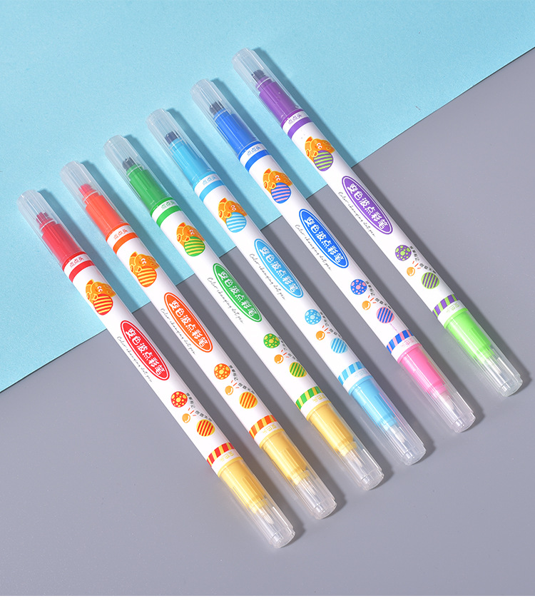 Factory direct supply of Weiya Hui Polka Dot color-changing Highlighter 028 double-headed color-changing Highlighter Duck Painting Highlighter wholesale pic 3