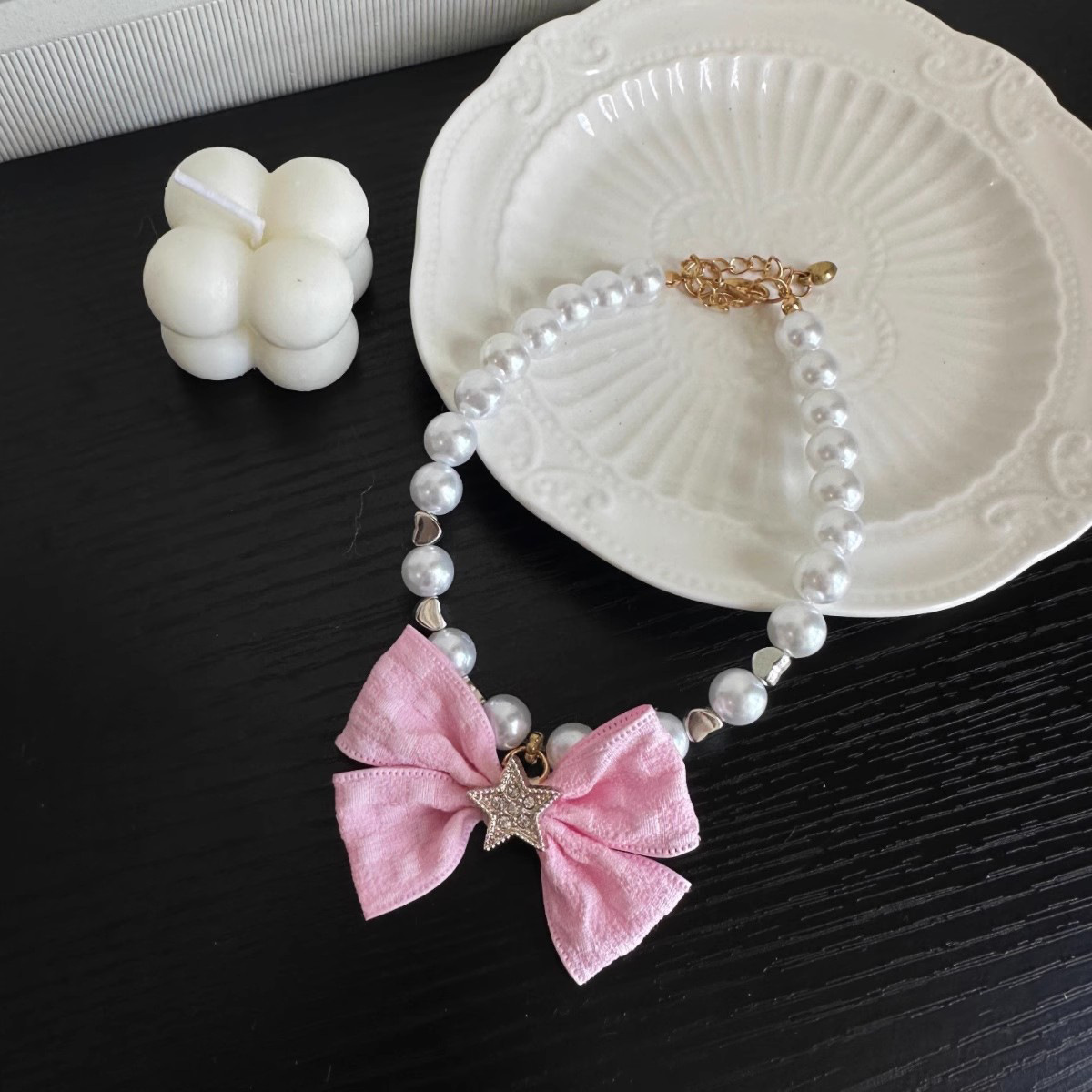 Pet necklace, cat pearl collar, dog neck collar, neck chain, retro heart-shaped pendant, cute cat and dog neck accessories pic 21