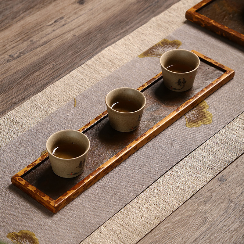 安吉梅鹿竹石面茶托盘 石面茶盘 石头制作竹工艺品 斑竹大漆国潮制品详情24