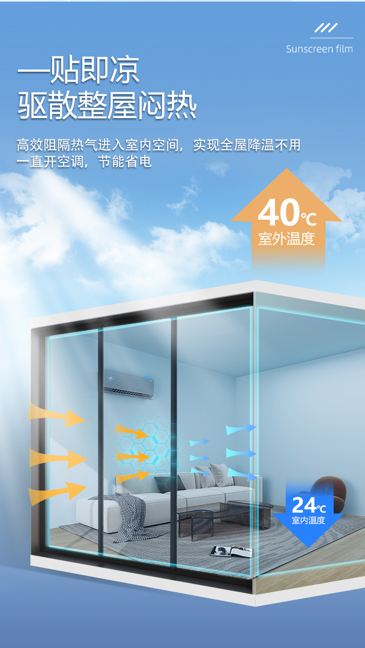 静电隔热膜防晒玻璃贴膜防窥贴纸建筑膜防走光单向窗户家用太阳膜详情12