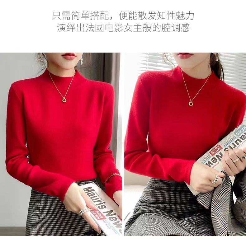 The semi-high-neck sweater is a new style for women in 2025. It can be paired with a knitted base layer for a slimming and form-fitting long-sleeved, versatile and stylish top pic 16