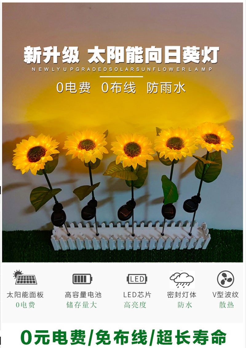 太阳能向日葵灯户外庭院别墅阳台花园仿真太阳花装饰地插草坪夜灯详情5