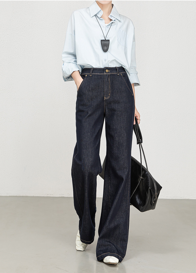 花千瓣高腰微喇牛仔裤女2025秋季新款四面弹宽松显瘦筒喇长裤8197详情22