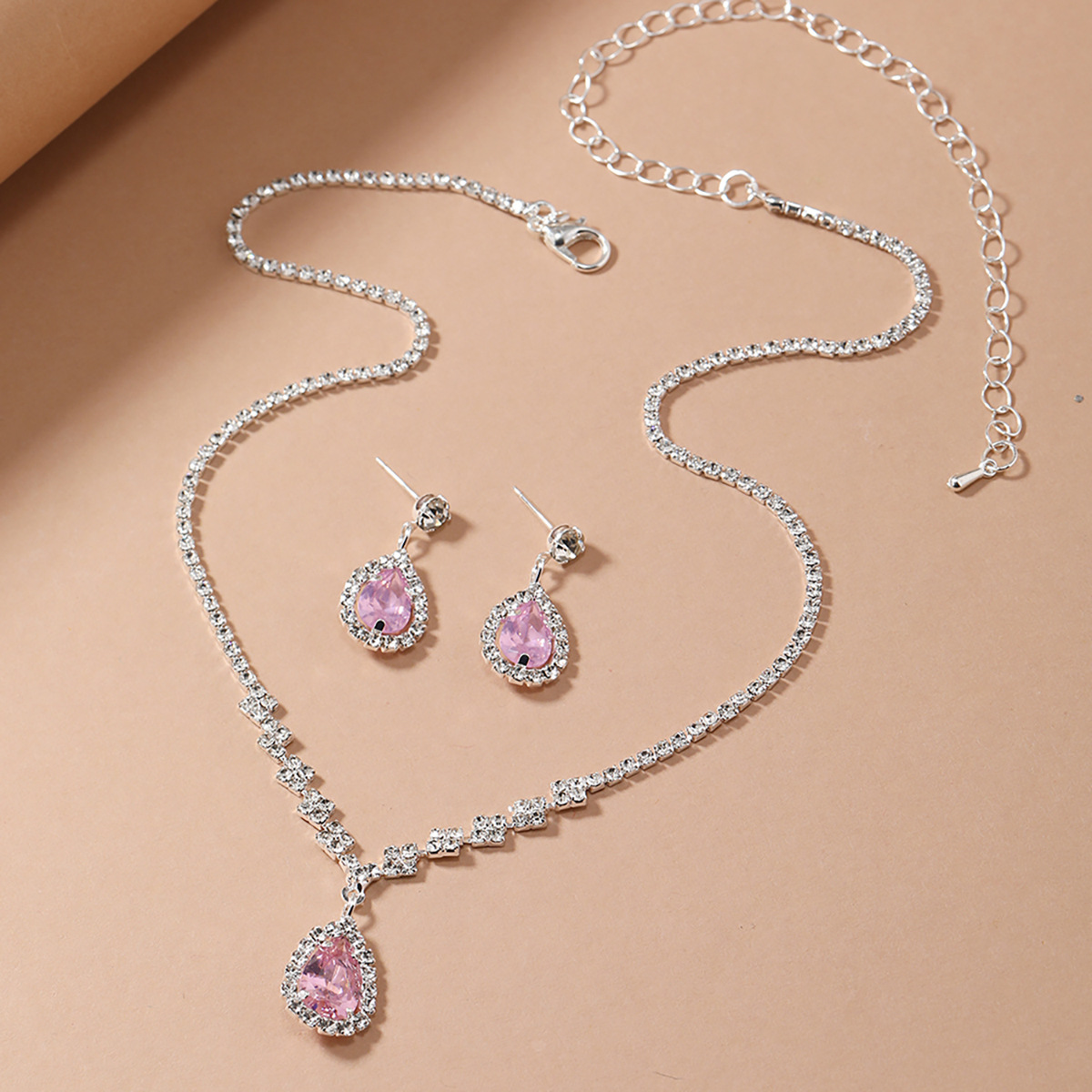 欧美跨境爆款项饰耳饰套装派对宴会珠宝饰品新娘婚礼水钻项链耳环详情25