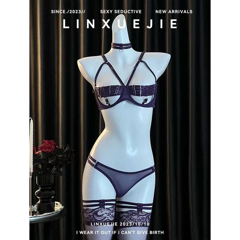 跨境内衣钢圈性感情趣套装绑带欧美专供文胸lingerie 四件套腿环详情4