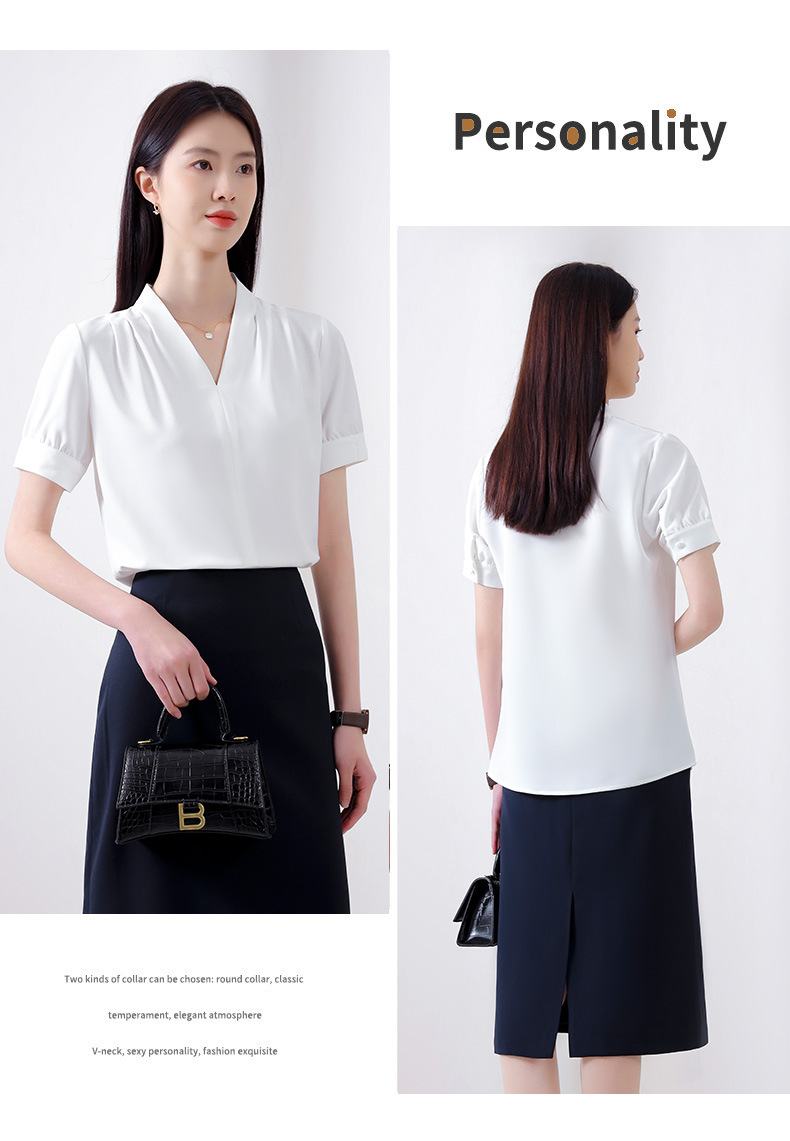 衬衫女夏季短袖大码雪纺宽松弹力白色法式上衣气质百搭职业衬衣详情16