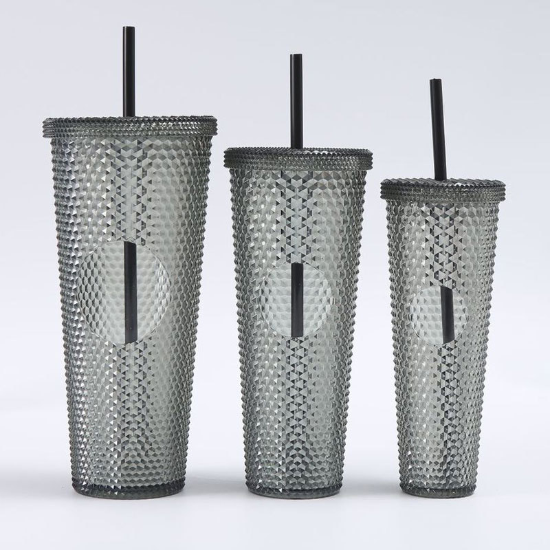 Cross-border durian cup three-piece set, two-piece set, double-layer, single-layer, large-capacity, prickly straw, plastic cup, custom logo pic 7