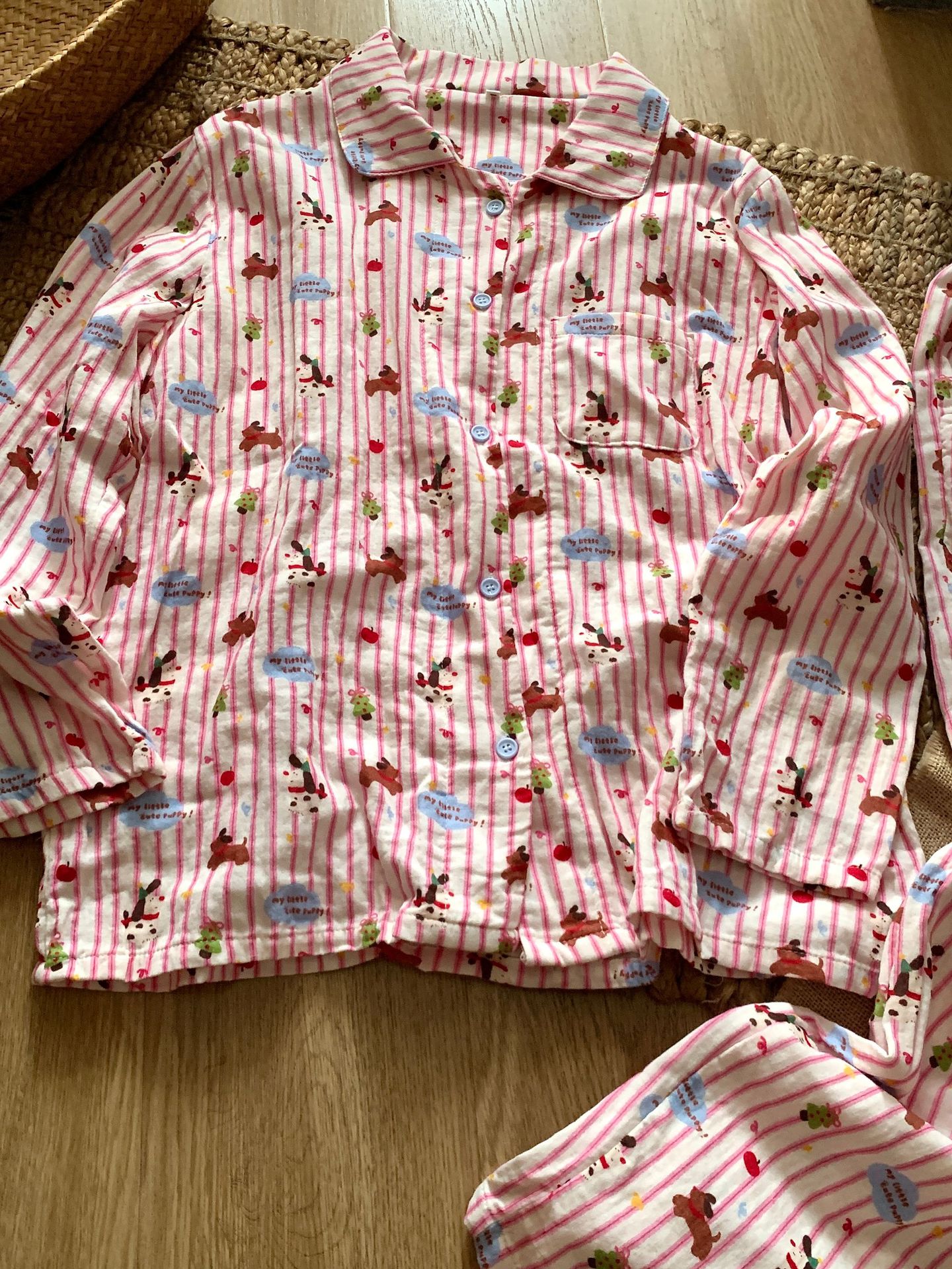 New product! Apple Dalmatian all-cotton double-layered tulle home wear lapel long-sleeved long pants pajama set pic 3