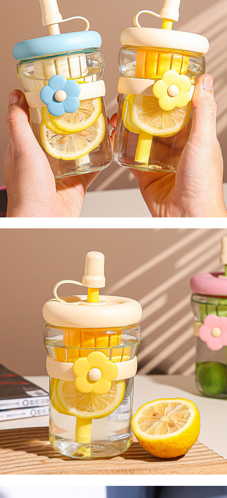 网红花朵杯玻璃水杯带吸管伴手礼杯子女生高颜值ins风茶水分离杯详情9