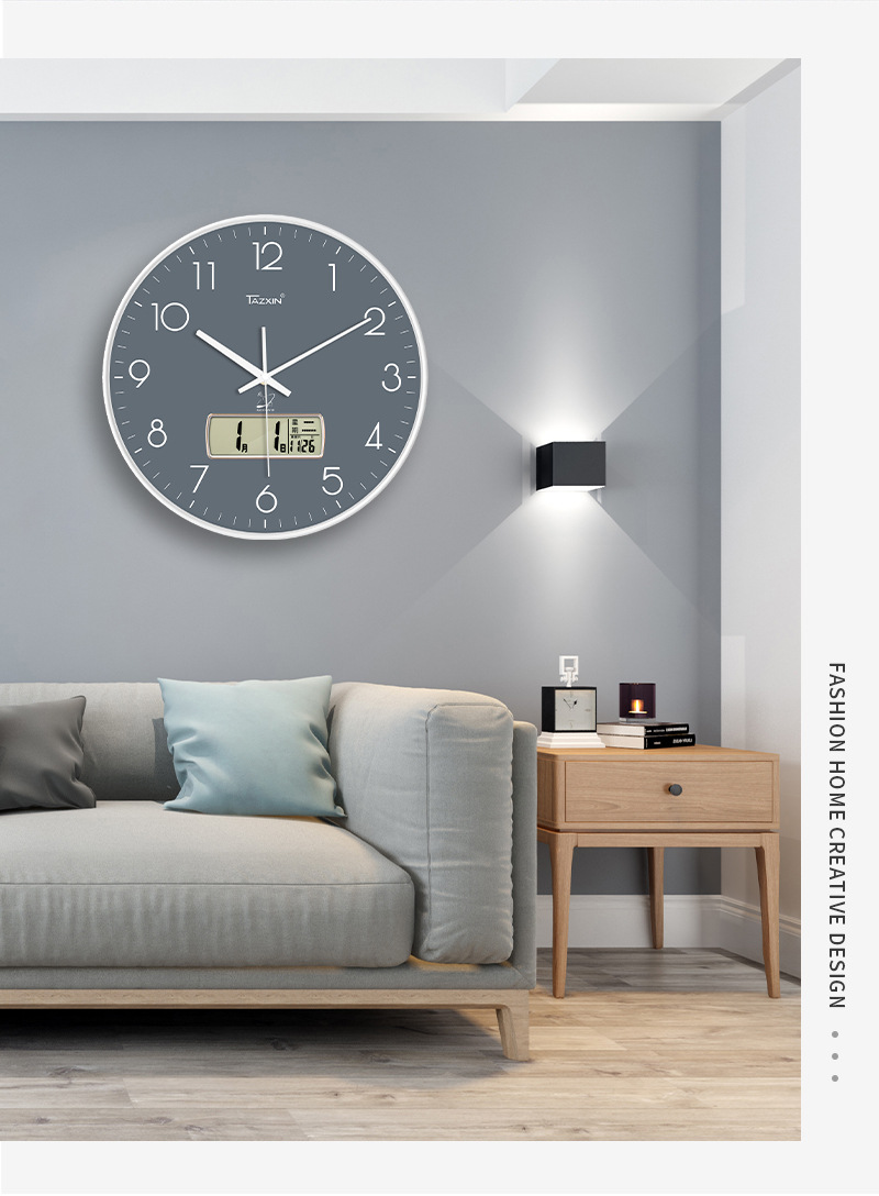 钟表挂钟客厅家用轻奢免打孔静音自动对时电波时钟挂墙厂家代批发详情11