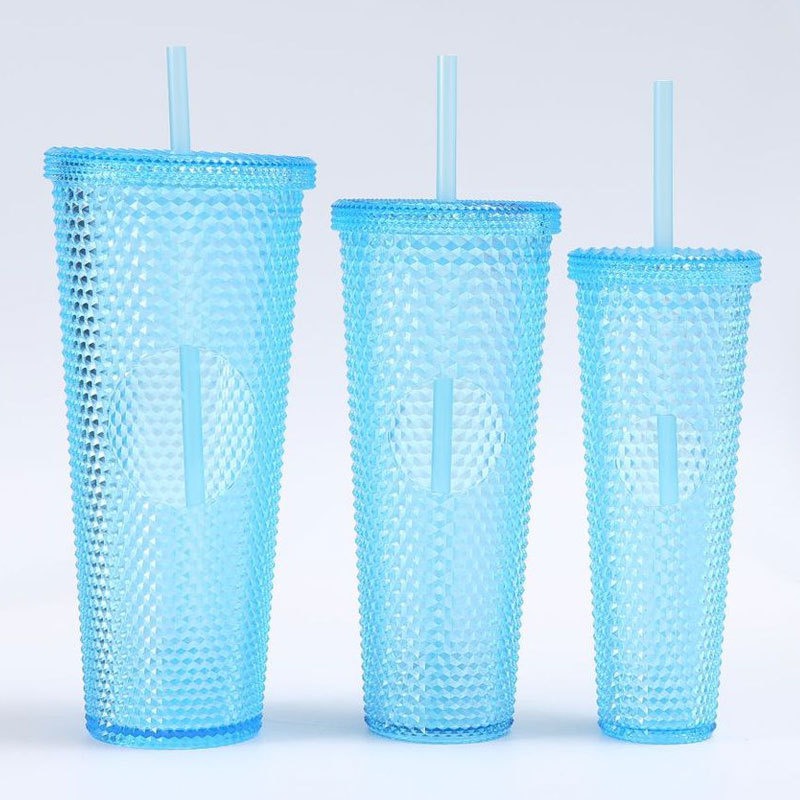 Cross-border durian cup three-piece set, two-piece set, double-layer, single-layer, large-capacity, prickly straw, plastic cup, custom logo pic 11