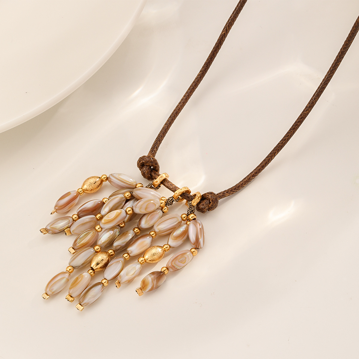 娜莎民族风小众设计麦穗贝壳珠流苏吊坠蜡绳项链高级感叠戴项饰详情8