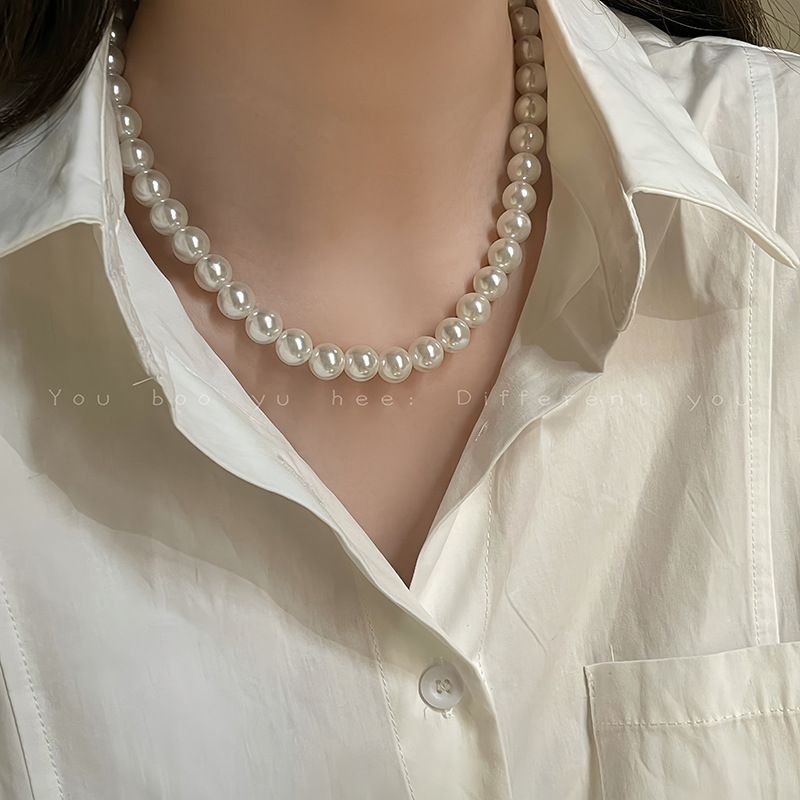 Shijia ao white hebilla de succión magnética redondo redondo collar de perlas para mujeres luz lujo verano cadena de clavícula 2024 nuevo accesorios pic 15