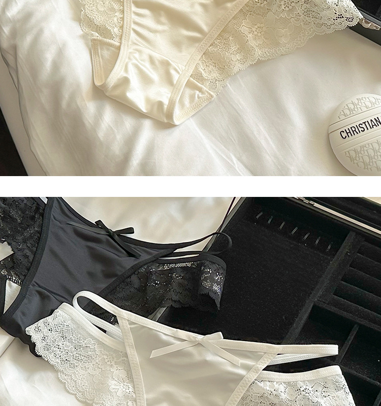 ins魅惑镂空~法式性感女士纯棉裆少女透气纯欲缎面蕾丝内裤三角裤详情10