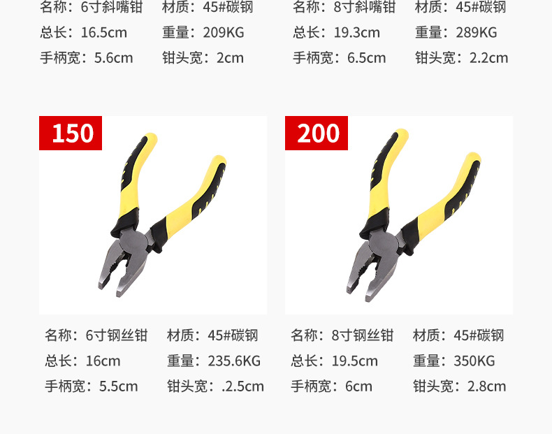 Hardware tools: 8-inch wire cutters, industrial-grade hand pliers, 6-inch labor-saving pointed-nose pliers, and multi-purpose pliers pic 10