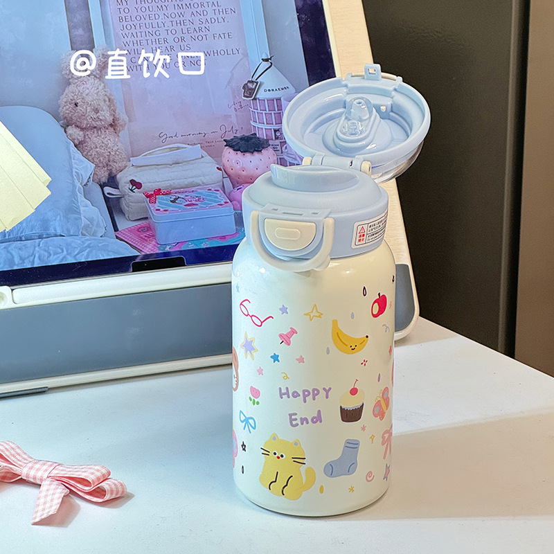 双饮保温杯2024新款女高颜值涂鸦乐园便携小巧杯子学生吸管水杯详情13