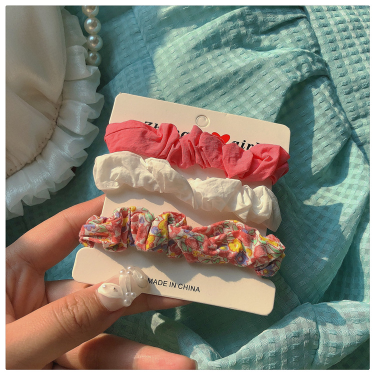 The tender pink color of spring ~3 sets of floral hair bands, a fresh and light blue and pink hair tie, hair accessory and headband pic 6