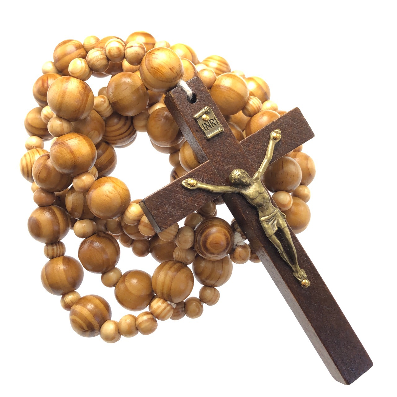 Giant WALL hanging beads, pine wood imitation olive wood cross necklace WALL ROSARY decoration pic 5
