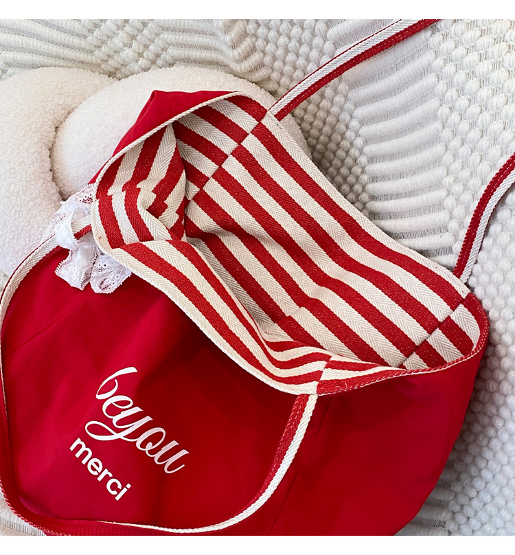 Striped canvas bag, 2024 new Korean-style ins tote casual bag, single-shoulder large-capacity tote bag shopping bag pic 4