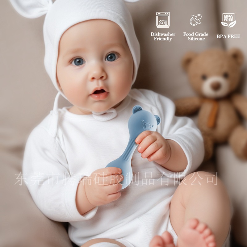 婴幼儿安抚硅胶小熊沙锤宝宝抓握训练手摇铃 锻炼听觉可啃咬玩具详情19