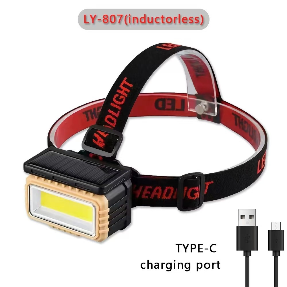 Cross-border solar sensor headlamp type-c charging LED night fishing running headlamp COB red and white light battery level display pic 8