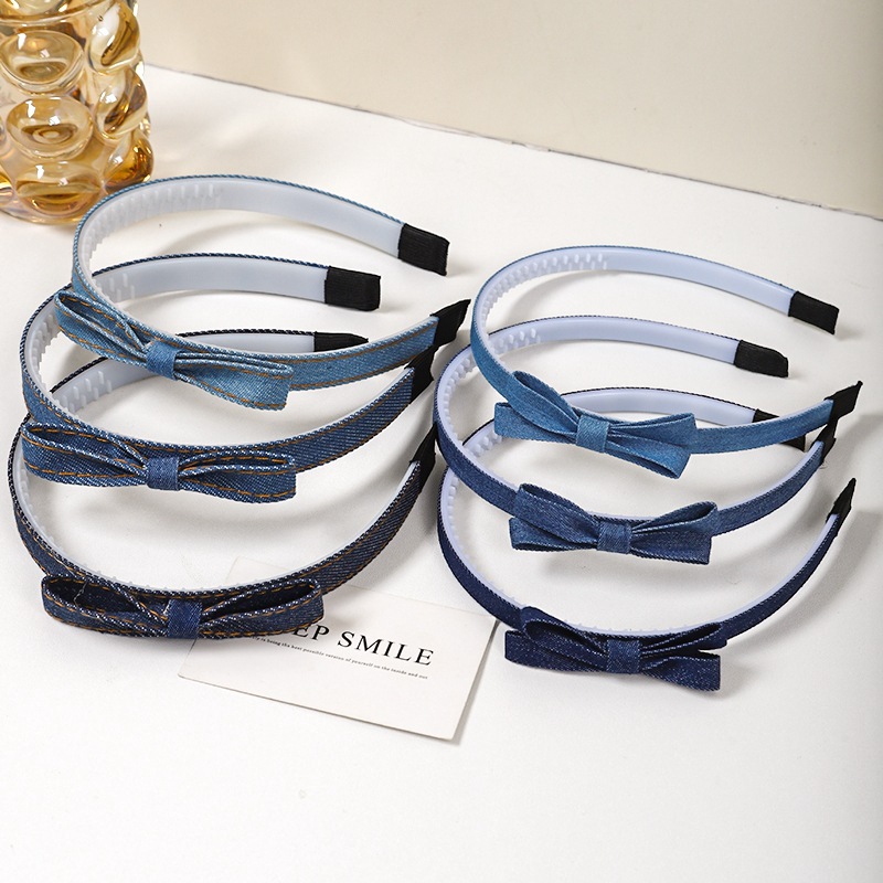 韩版牛仔发饰甜酷风蝴蝶结发箍儿童布艺压发卡带齿防滑少女头箍详情3