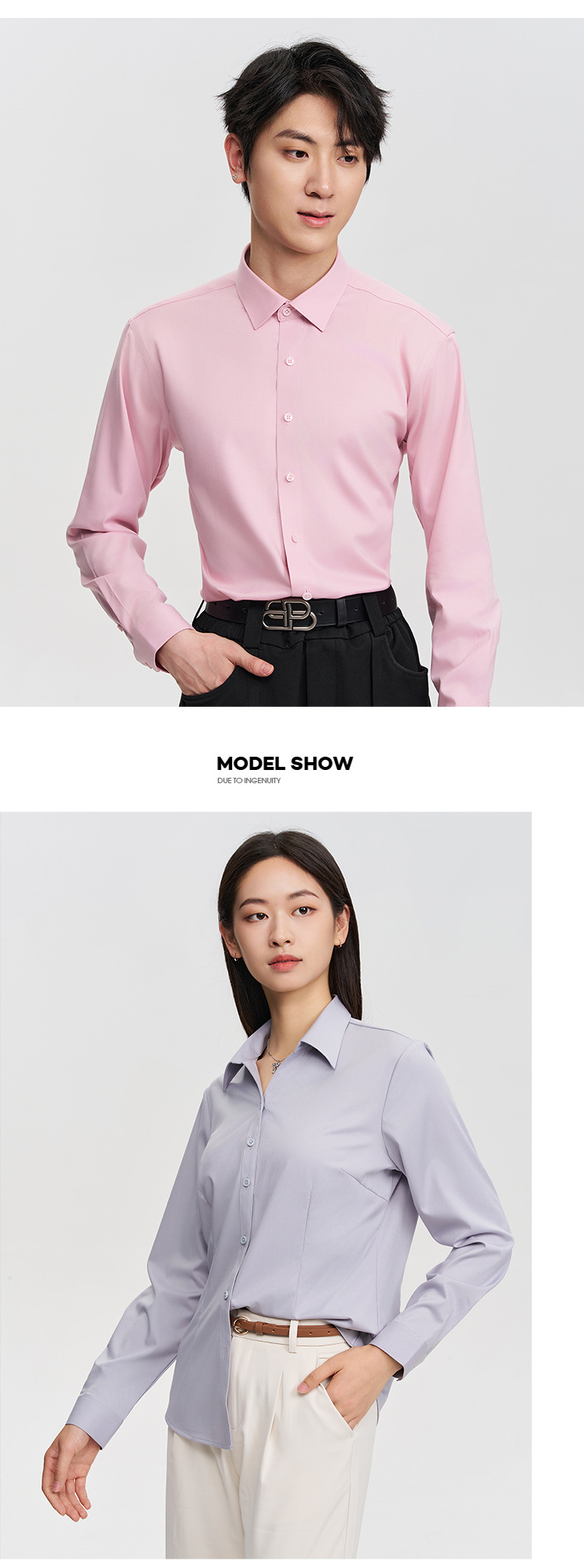 衬衫男士竹纤维口袋长袖春夏季免烫透气凉感职业女正装白衬衣批发详情24