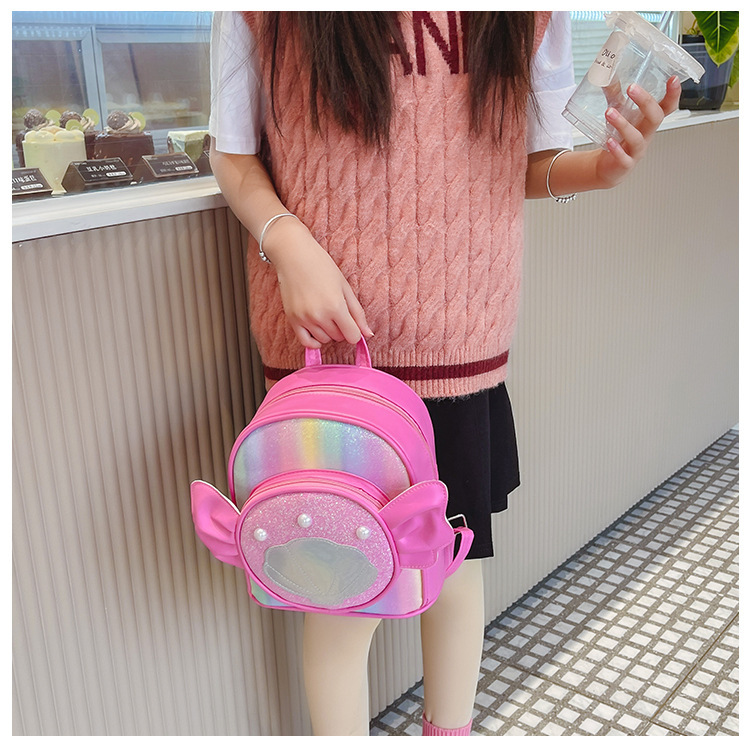 Rainbow gradient sequin backpack, pearl shell pattern, pink bow, outdoor hiking canvas schoolbag, lightweight and durable pic 26