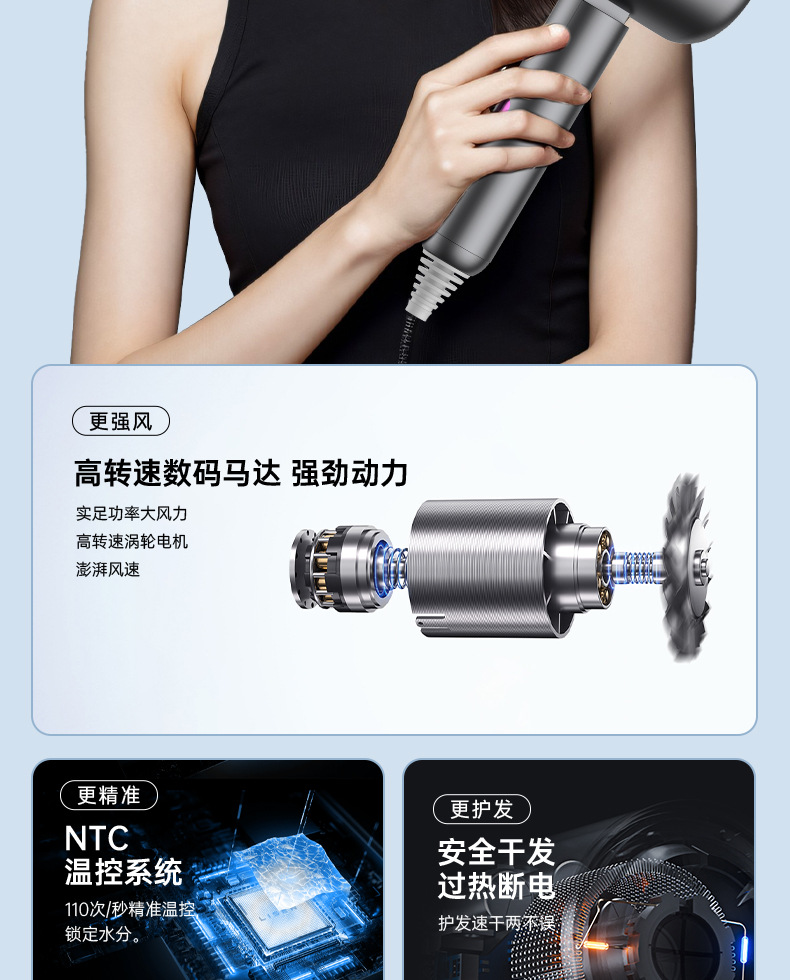 New folding household quick-drying electric hair dryer, portable hotel blue light T-shaped student dormitory hammer hair dryer pic 4