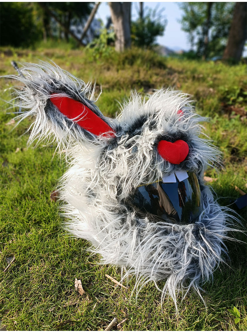 A niche rabbit-shaped personalized riding cartoon plush helmet, headgear, motorcycle face mask, long-haired hat decoration, and a street style pic 16