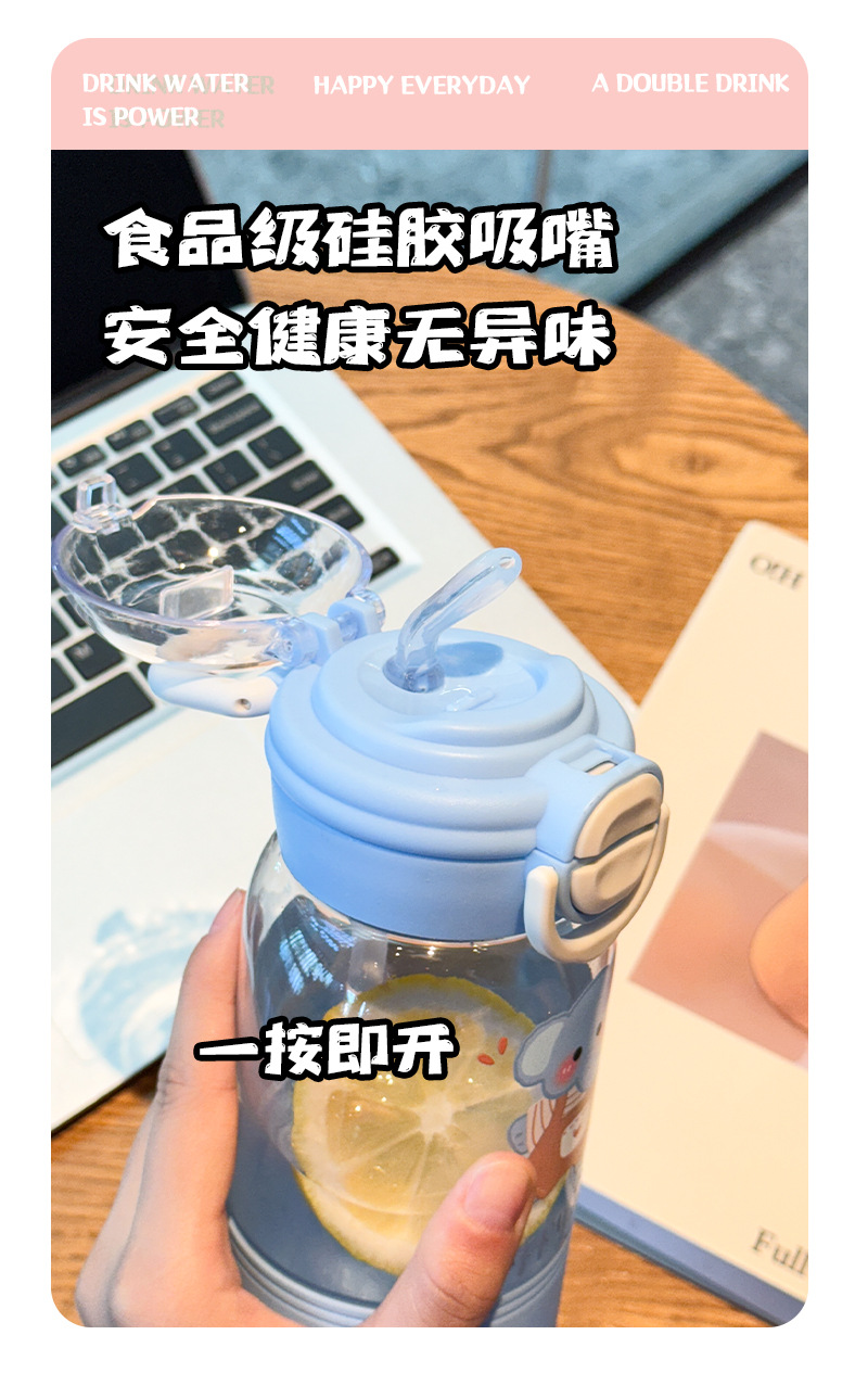 卡通儿童水杯新款夏季吸管水杯双饮便携大容量高颜值双饮塑料杯子详情3