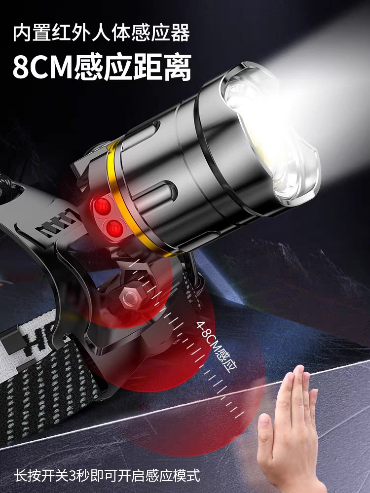 Wholesale outdoor LED sensor headlights, telescopic zoom, USB charging, strong light, waterproof searchlights, lighting accessories, heat sinks pic 15