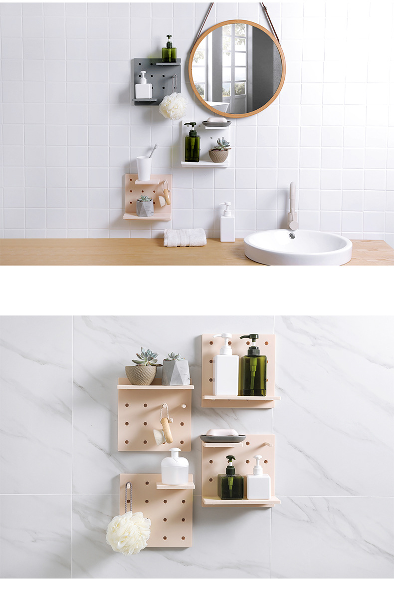 Simple plastic perforated board set for living room, kitchen, wall, bedroom storage, wall partition, and home wall-mounted storage rack pic 7