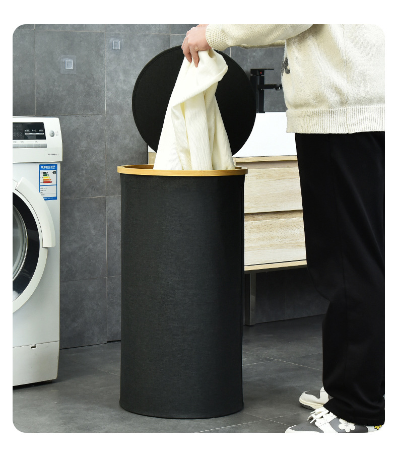 现货跨境脏衣篓黑色阳离子卫生间脏衣篮便携可折叠换衣篓一件代发详情13