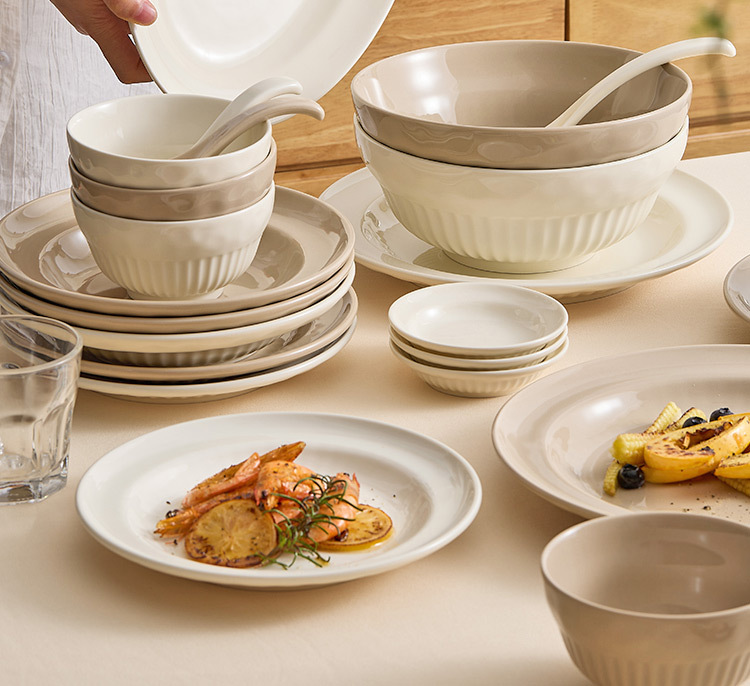 Yogurt cream-style tableware, high-end bowl and plate set, home bowl and chopsticks combination, ceramic rice bowl, soup bowl, vegetable plate pic 2