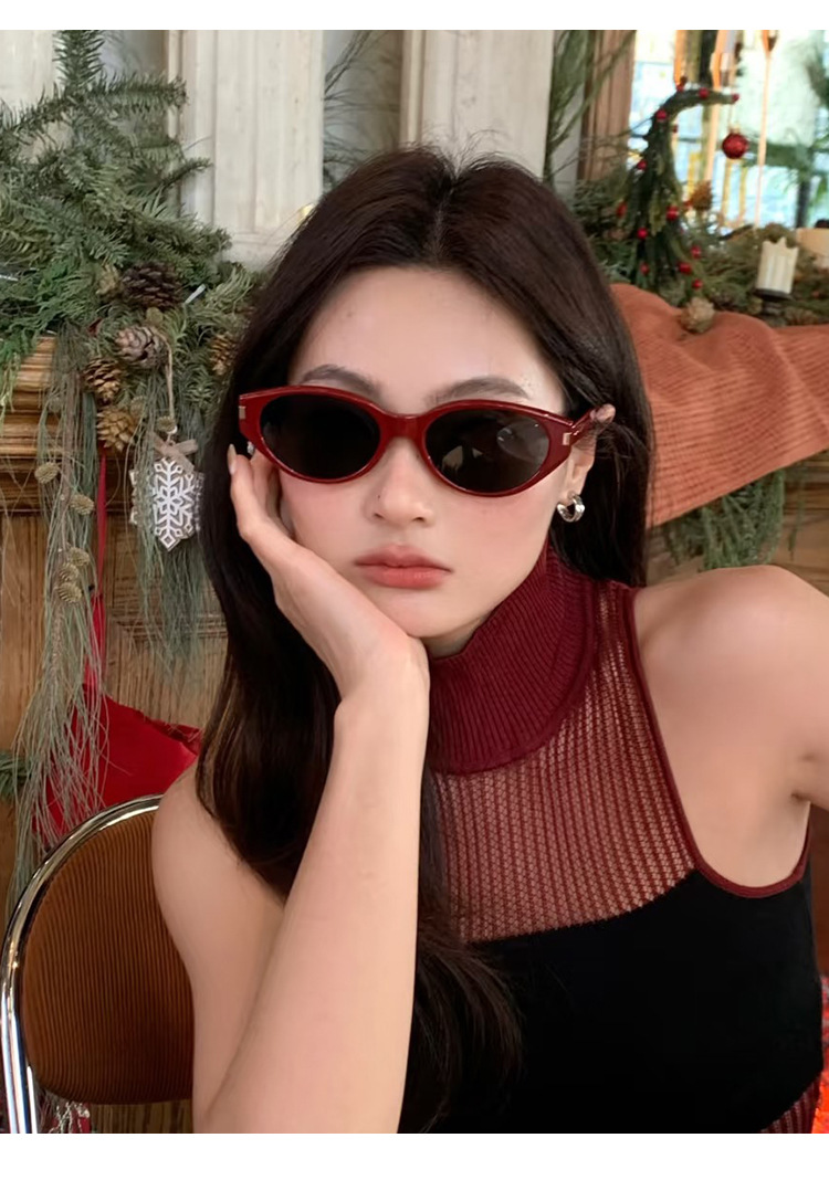The 2025 new trendy Ankela red cat-eye sunglasses for women, a high-end look, UV protection, Korean style pic 3