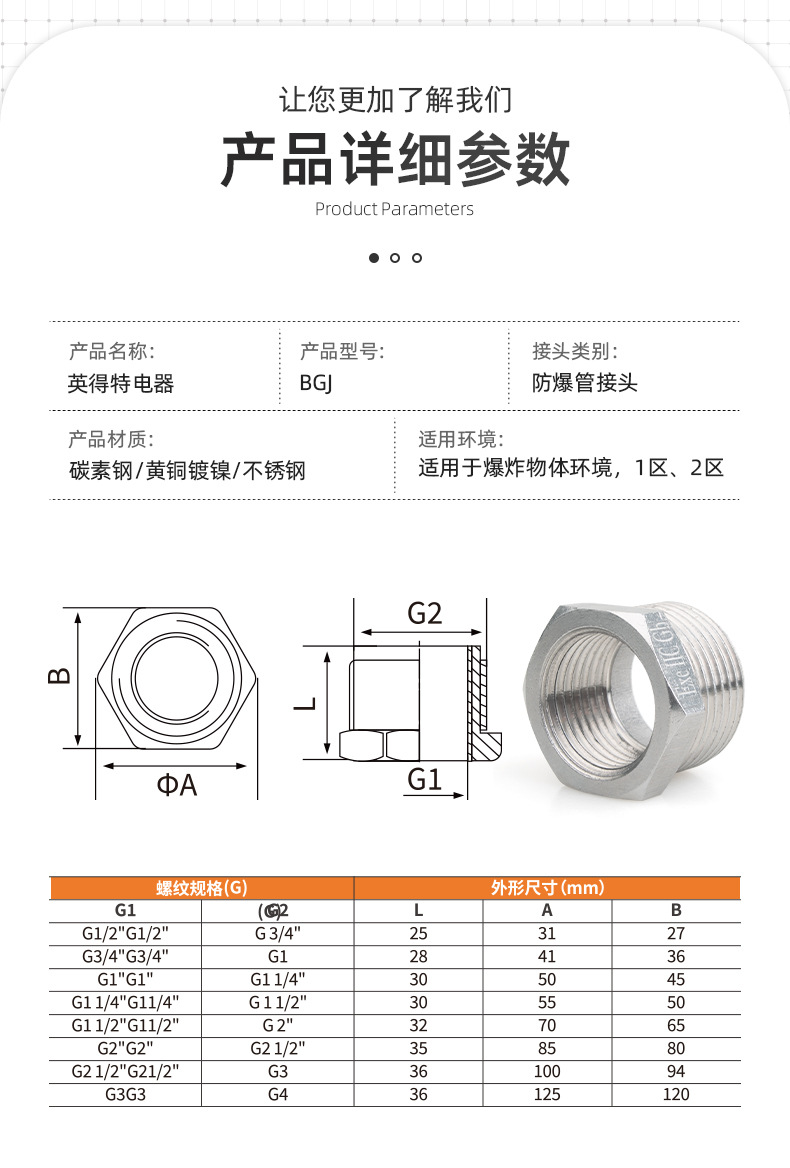 bgj防爆管接头g3/4双内外对丝直接g1防爆转换变径补芯接头不锈钢详情8