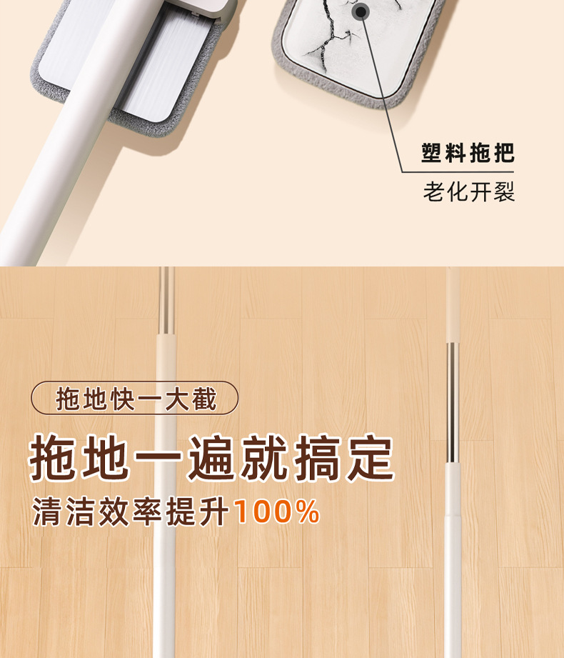 美添乐2025新款升级不锈钢面板免手洗平板拖把42cm家用懒人拖把详情5