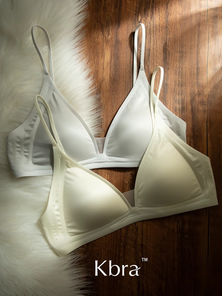 无磁Kbra牛奶缎法式深V领内衣女细肩带无痕三角杯小胸无钢圈文胸详情49