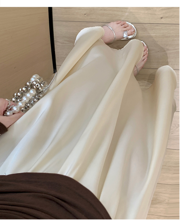 French acetate satin half skirt for women 2024 Spring/Summer pleated long skirt with elastic and tight waist, A-line large swing umbrella skirt pic 39