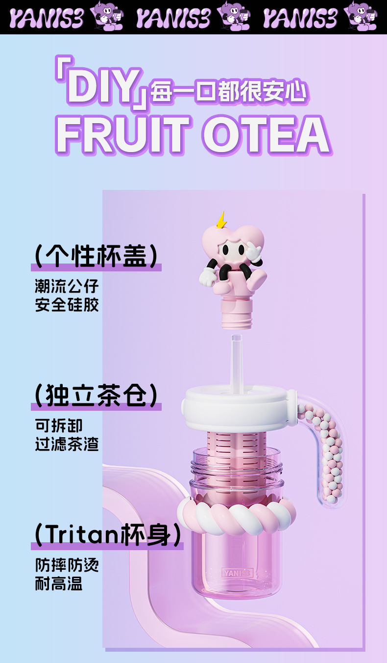 跨境yanis3赛博丫丫吸管杯大容量学生上学高颜值卡通夏季儿童杯子详情2