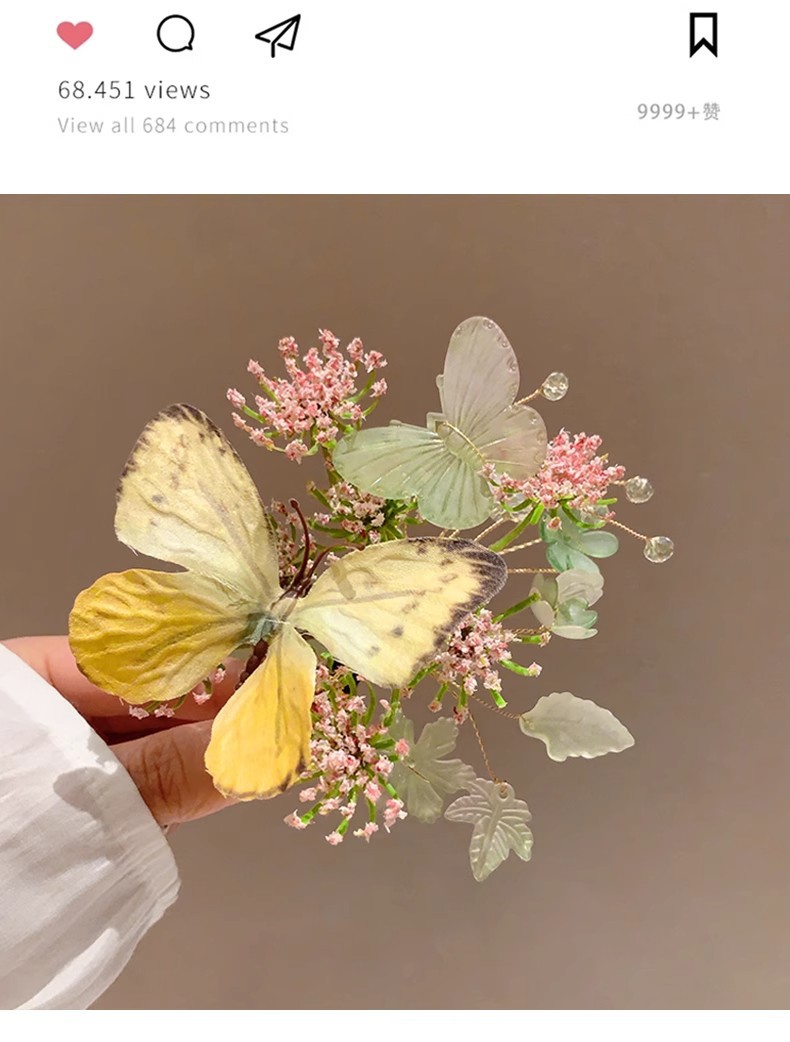 汉服发饰森系蝶恋花发夹汉服花枝配饰侧边夹头饰古风唐风古装发饰详情15