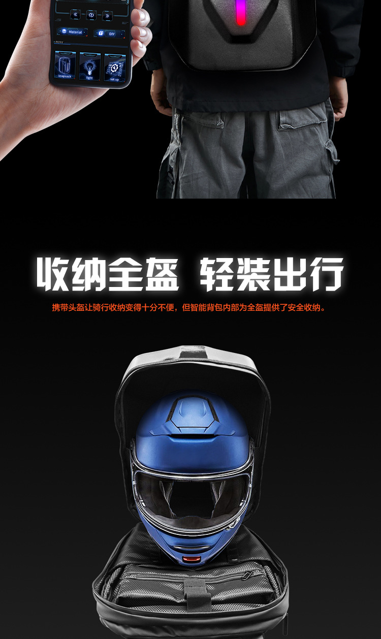 loy追光者LED摩托车骑行机车包学生发光安全提示蓝牙动画DIY背包详情5